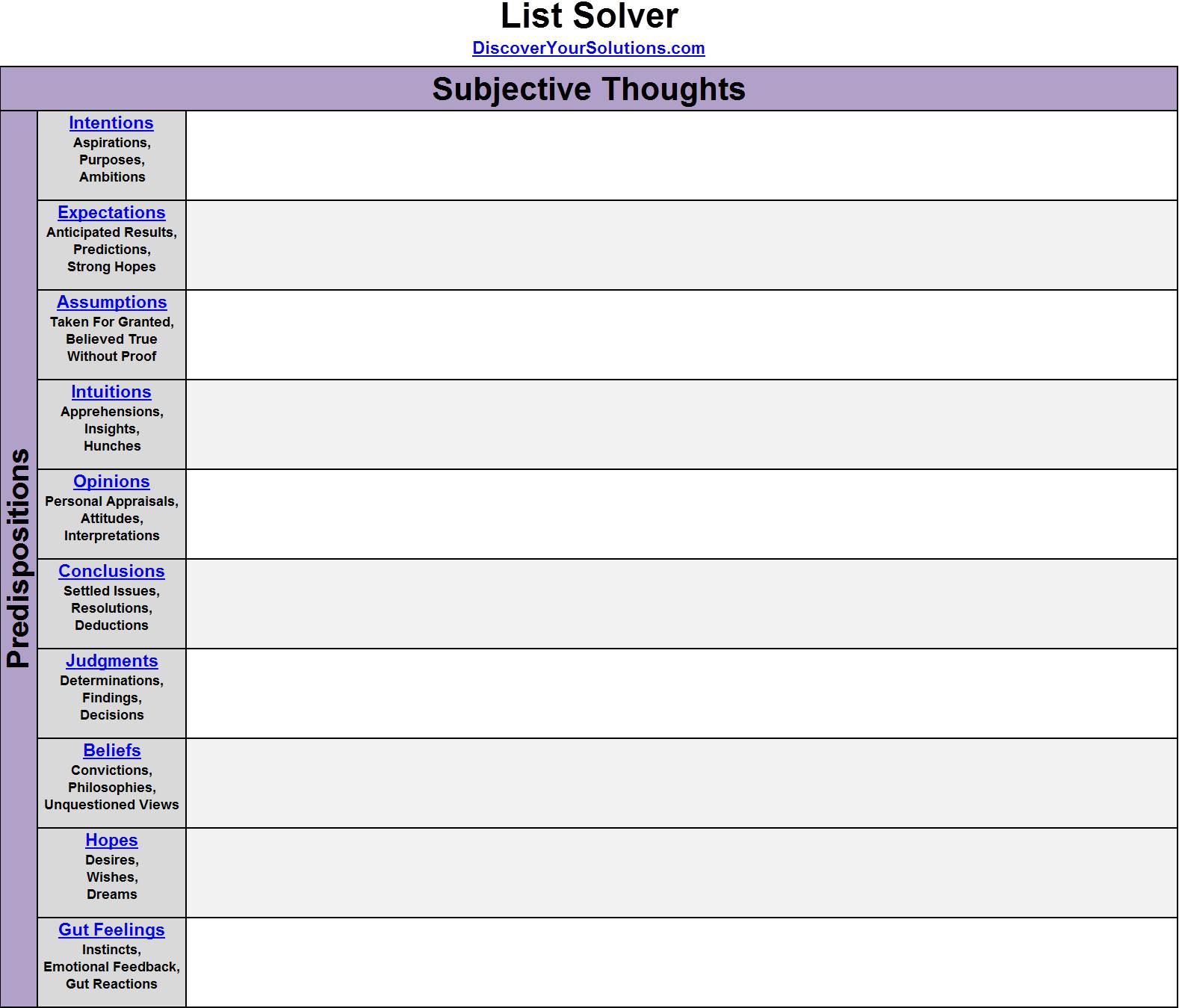 List Solver for Subjective Thoughts